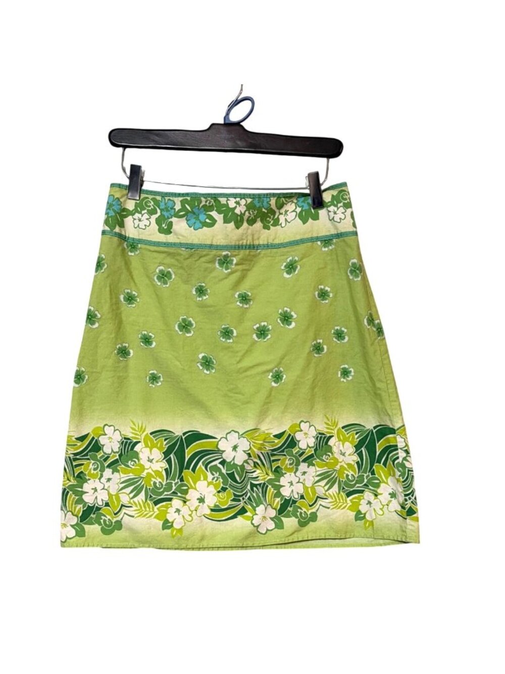 Tracy‎ Evans Floral Print Green A-Line Skirt Hawaiian Style Size 7 Made In USA